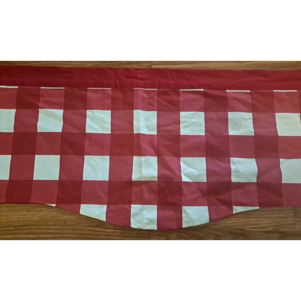 Red Plaid Curtain Valance Scalloped Checked Farmhouse Country Cottage 60x14